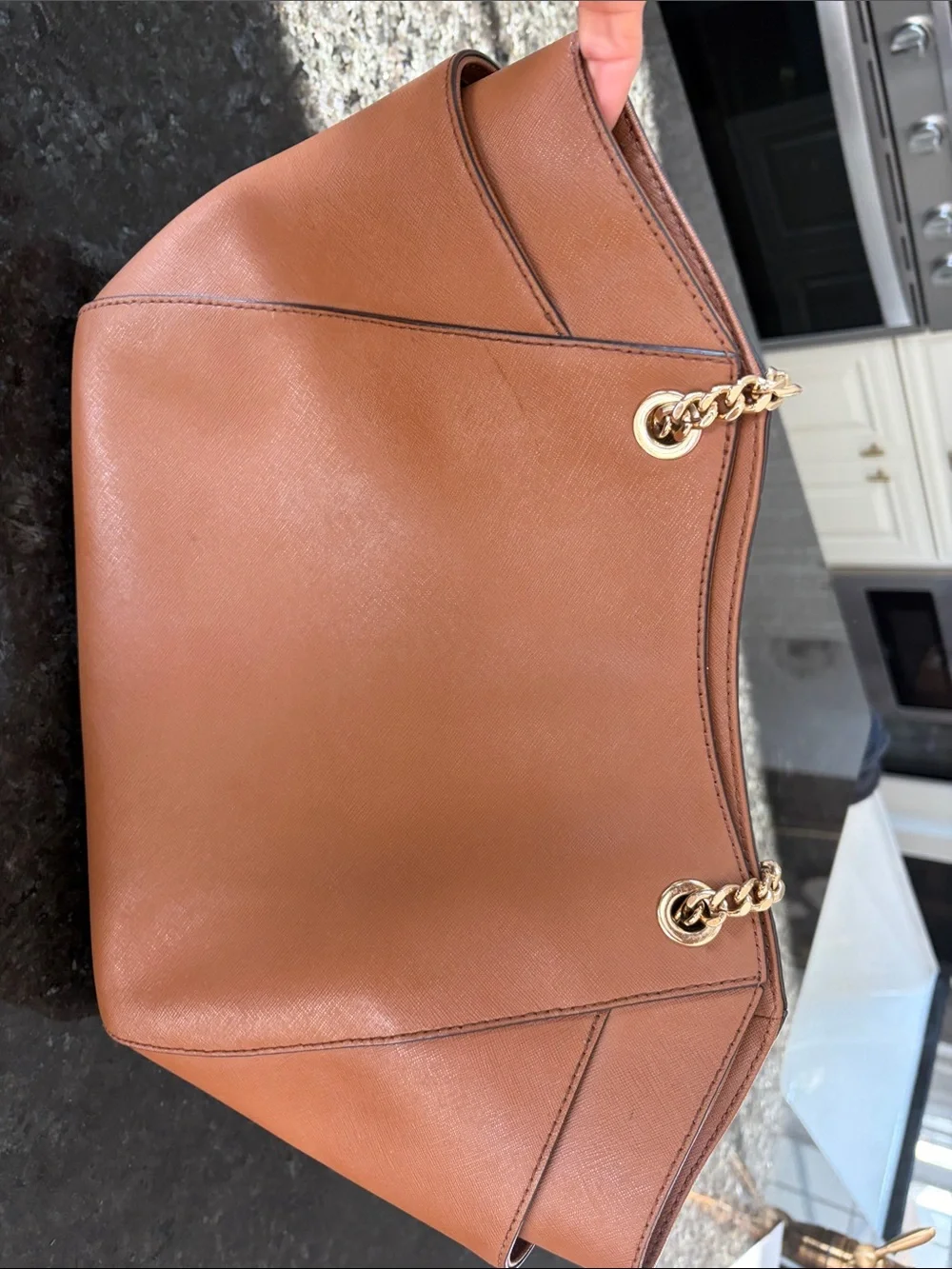 Michael Kors Cognac Leather Shoulder Bag with Gold Chain